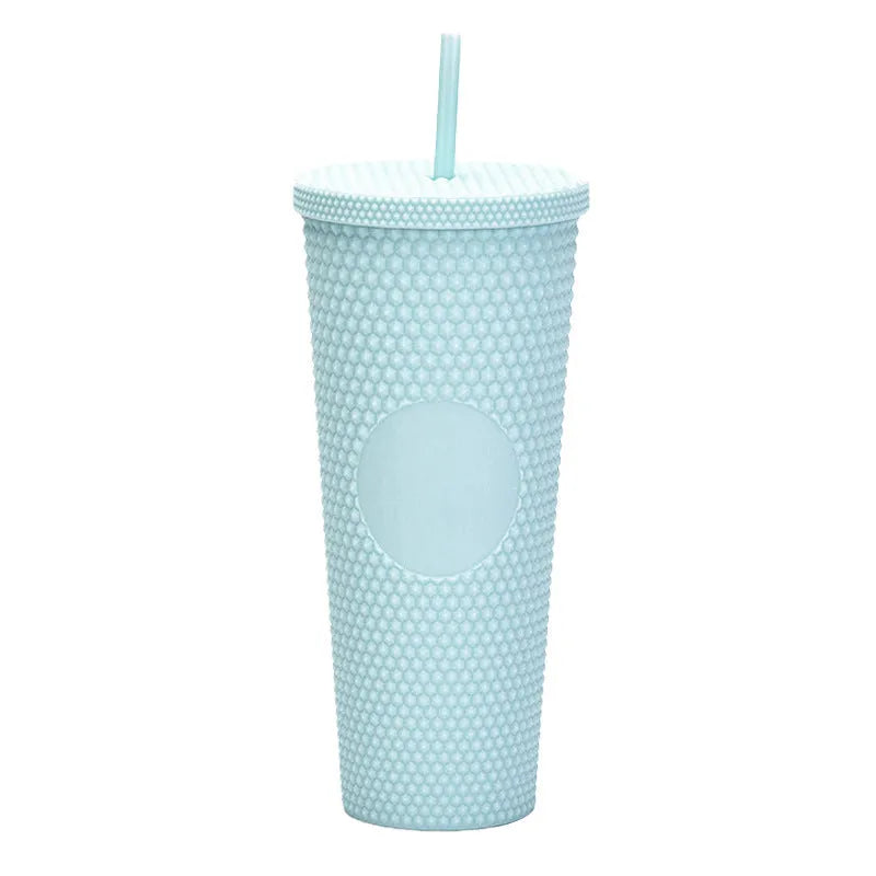 Double Studded Plastic Straw Cup Large Capacity Creative 710ml Durian Cup Portable Diamond Cup - Bellarte Enchanté Double Studded Plastic Straw Cup Large Capacity Creative 710ml Durian Cup Portable Diamond Cup
